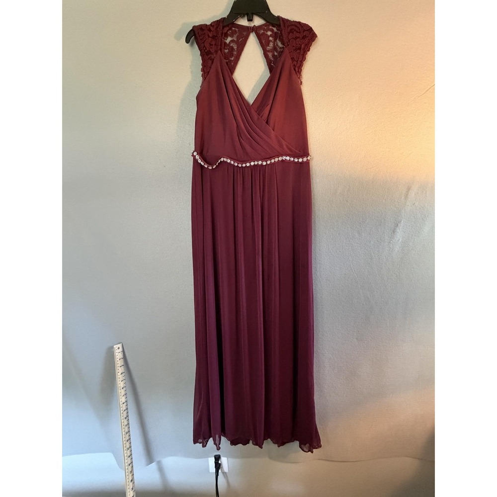 David's‎ Bridal Dress Womens 12 Red Lace V Neck Maxi Rhinestone Waist Bridesmaid